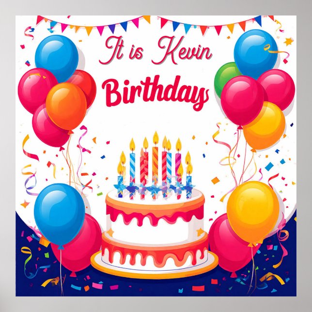 Personailed 🎉 Colourful Birthday Balloons Party W Poster (Front)