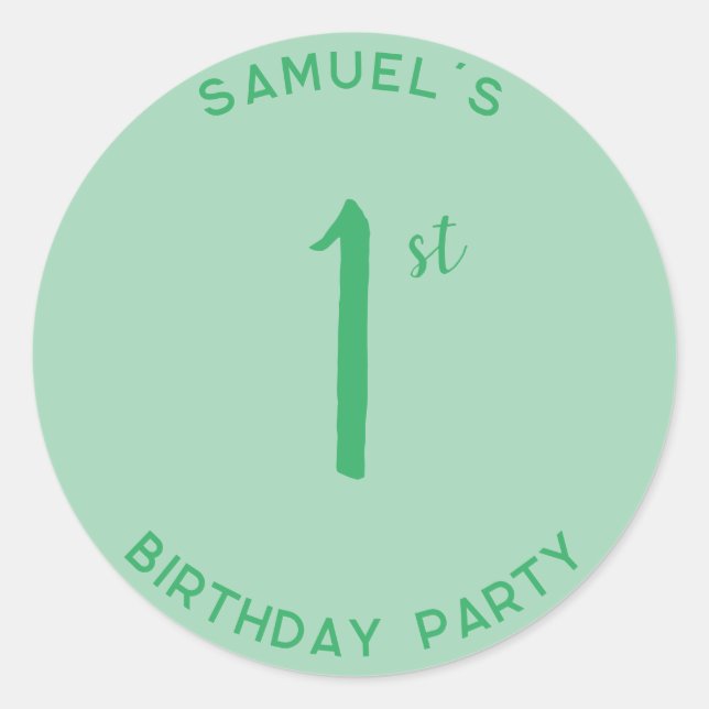 Personal 1st Birthday Party First Birthday Green Classic Round Sticker (Front)