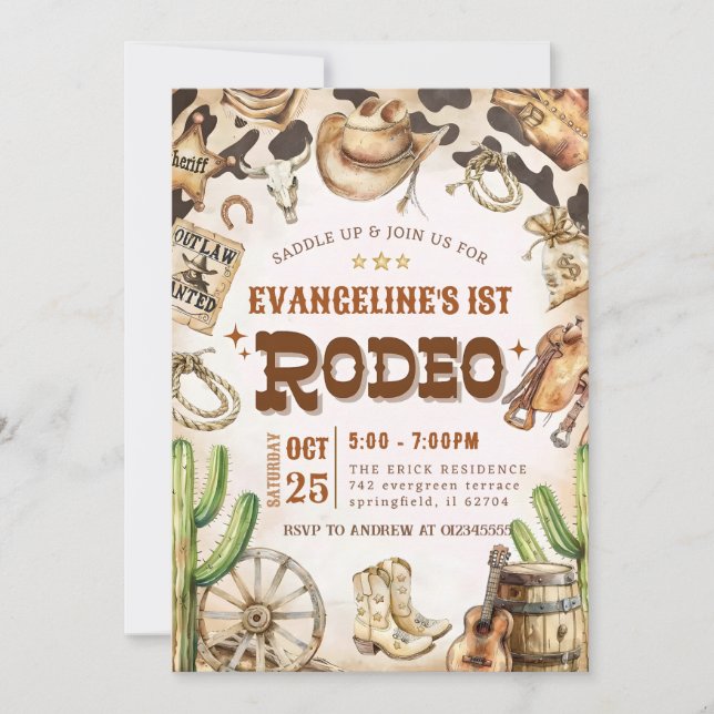 Personal 1st Cowboy Rodeo Wild West birthday Invitation (Front)