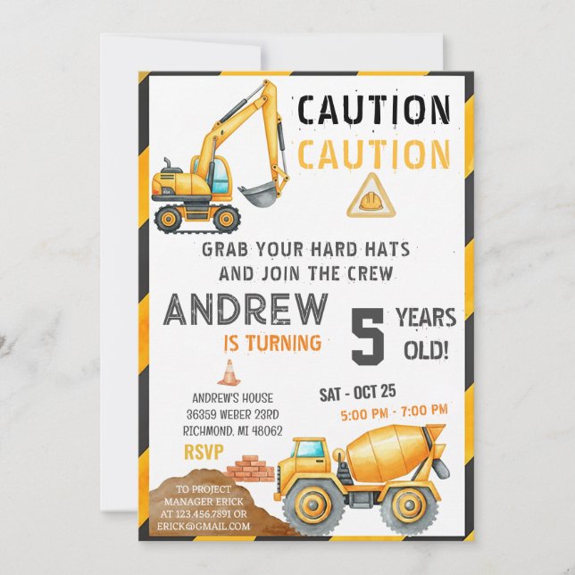 Personal A Contemporary Construction Birthday Bash Invitation (Front)