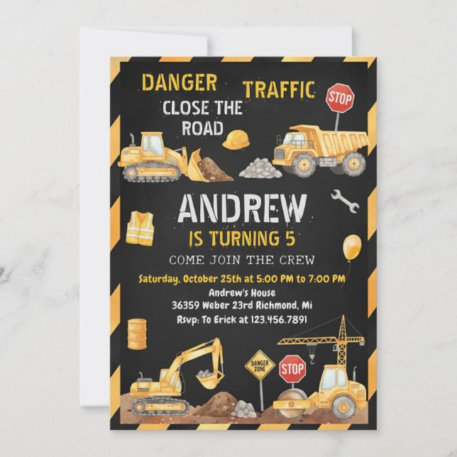 Personal A Modern Construction Birthday Party Invitation (Front)