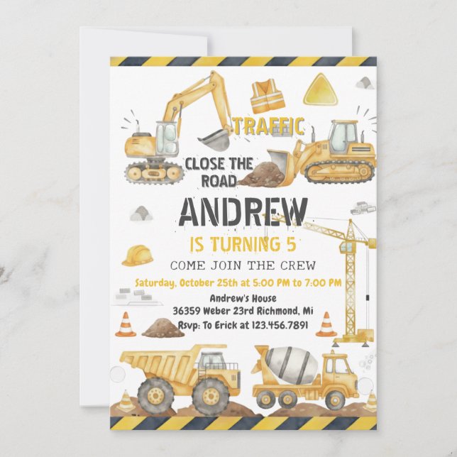Personal A Modern Construction Birthday Party Invitation (Front)