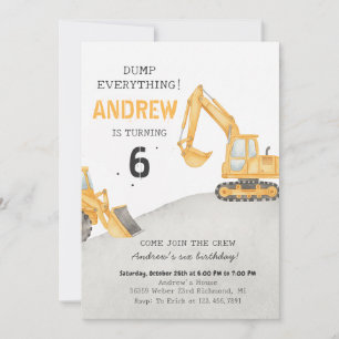 Personal A Modern Excavator Truck Birthday Party Invitation