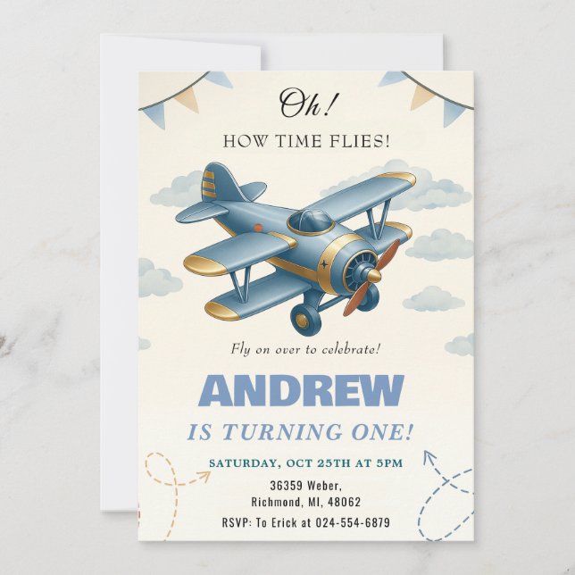 Personal Aeroplane 1st Birthday baby party Invitation (Front)