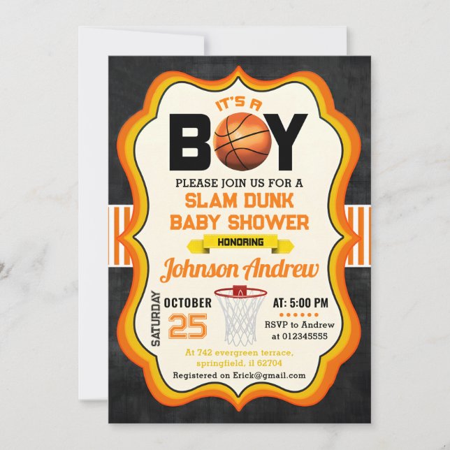 Personal All Star Basketball Baby Shower Party Invitation (Front)