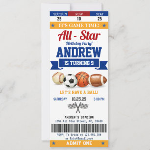 Personal All Star Sport Birthday Ticket for kid Invitation