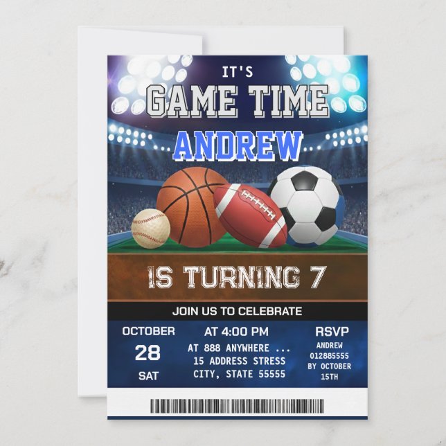 Personal All Star Sports Birthday Invitation (Front)