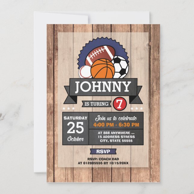 Personal All Star Sports Birthday Party Invitation (Front)