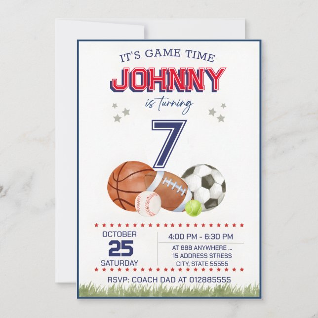 Personal All Star Sports Birthday Party Invitation (Front)