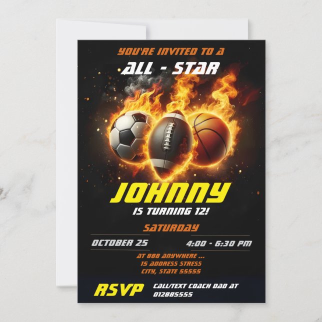 Personal All Star Sports Birthday Party MVP Invitation (Front)