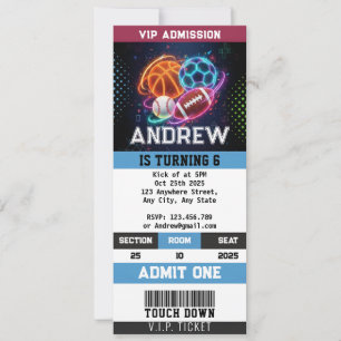Personal All Star Sports Ticket Birthday Invitation