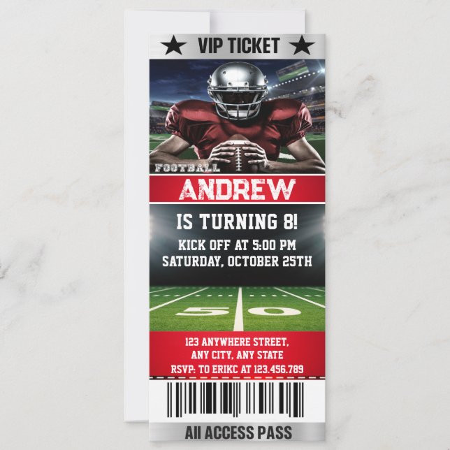 Personal American Football Game Ticket birthday Invitation (Front)