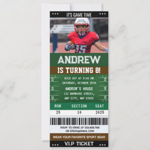 Personal American Football Ticket birthday Photo Invitation