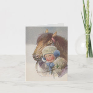 Personal Antique Winter Pony Art Note Card Cards