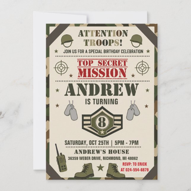 Personal Army Birthday Invitation (Front)