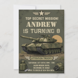 Personal Army Military Tank Birthday party Invitation