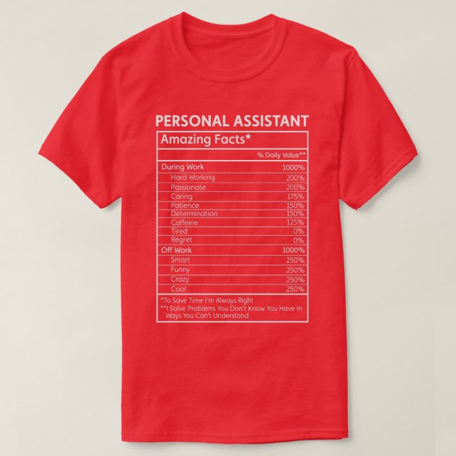 Personal Assistant Amazing Facts T-Shirt (Design Front)