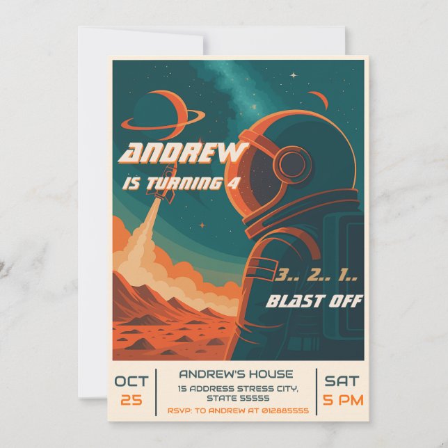 Personal Astronaut Outer Space Birthday Party  Invitation (Front)