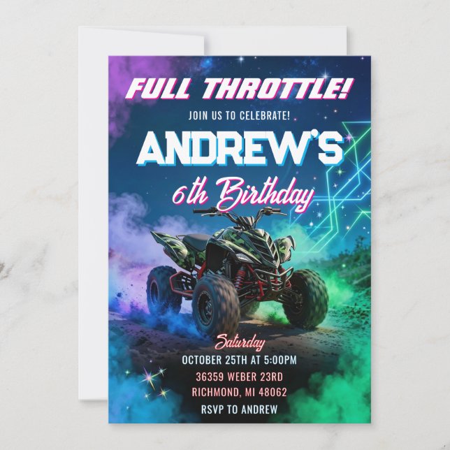 Personal ATV boy Birthday Party Invitation  (Front)