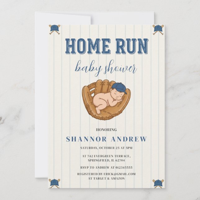Personal Baseball Baby Shower Boy All Star Theme Invitation (Front)
