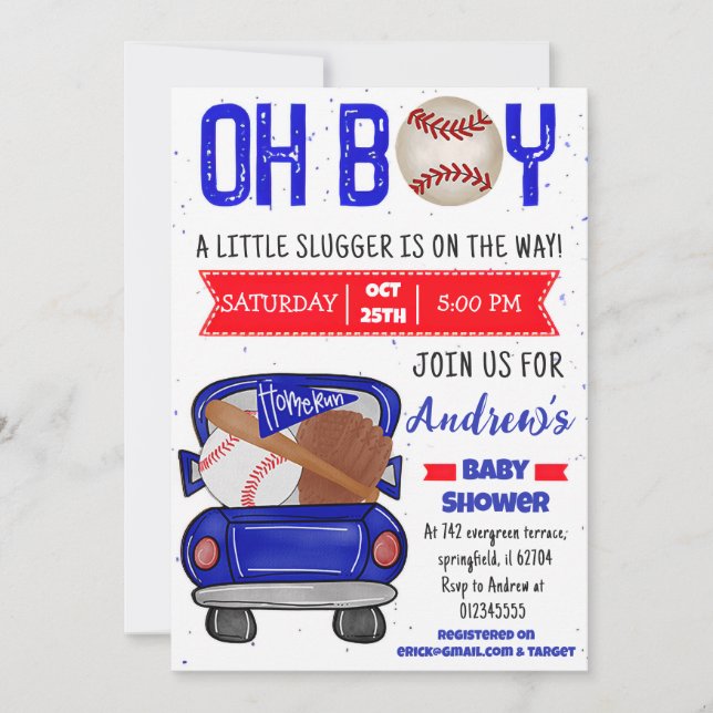 Personal Baseball Baby Shower Little Slugger Invitation (Front)