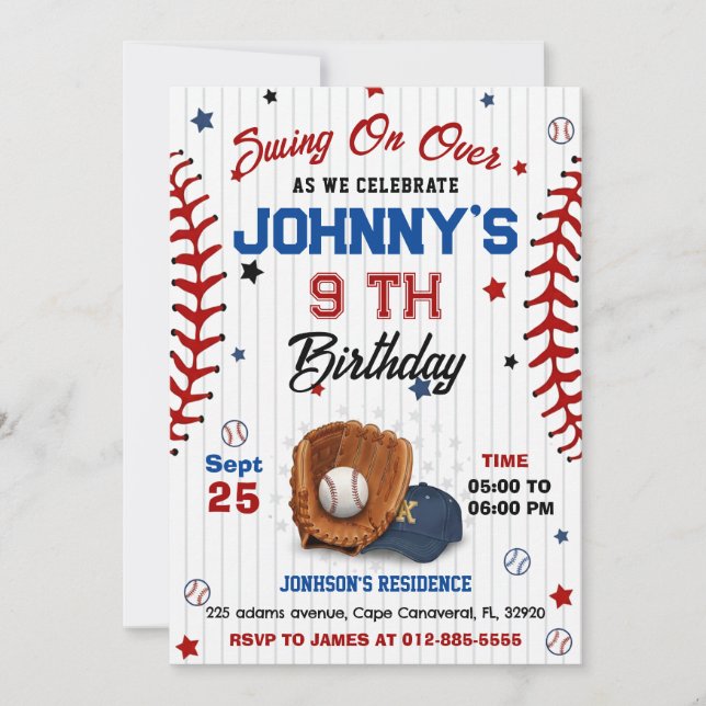 Personal Baseball Birthday Invitation (Front)