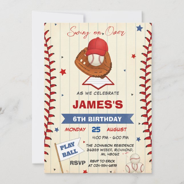 Personal Baseball Birthday Invitation with Photo (Front)