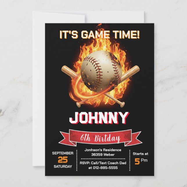 Personal Baseball Birthday Party Invitation (Front)