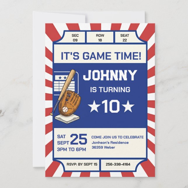 Personal Baseball Birthday Party Invitation (Front)