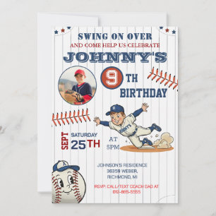 Personal Baseball Birthday with Photo Invitation