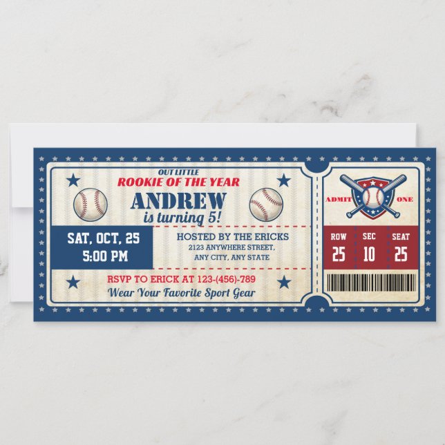 Personal Baseball Party Ticket birthday Invitation (Front)