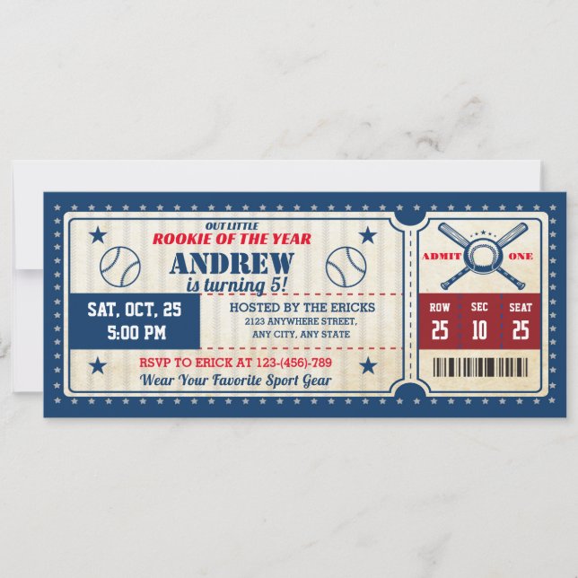 Personal Baseball Party Ticket birthday Invitation (Front)