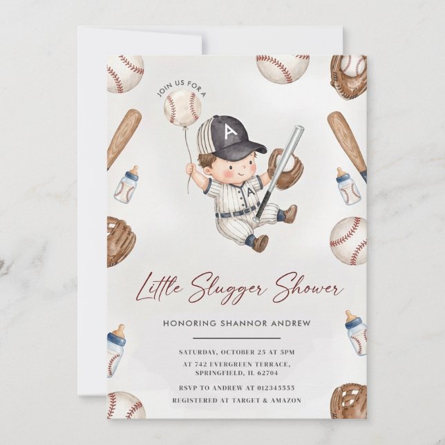 Personal Baseball Rookie Baby Shower Cute Bear Invitation (Front)