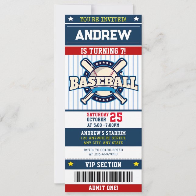 Personal Baseball Sports modern Ticket Style Invitation (Front)