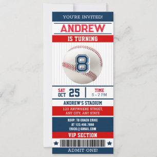 Personal Baseball Sports Ticket Style for boy Invitation