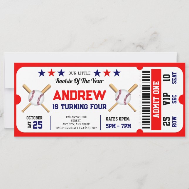Personal Baseball Ticket Birthday Sport Invitation (Front)