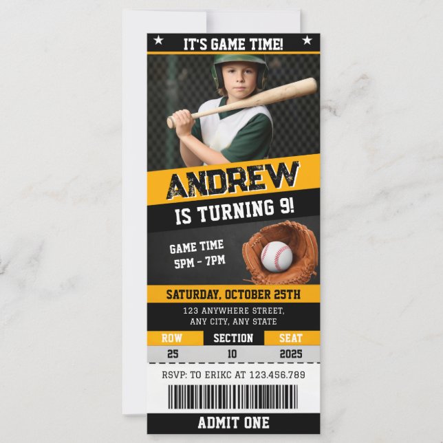 Personal Baseball Ticket Birthday With Photo Invitation (Front)