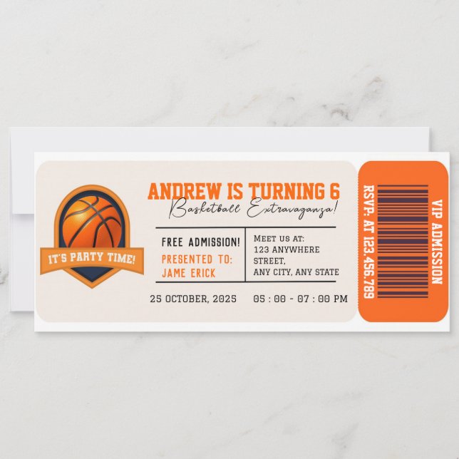 Personal Basketball All-Star Birthday Party Passes Invitation (Front)