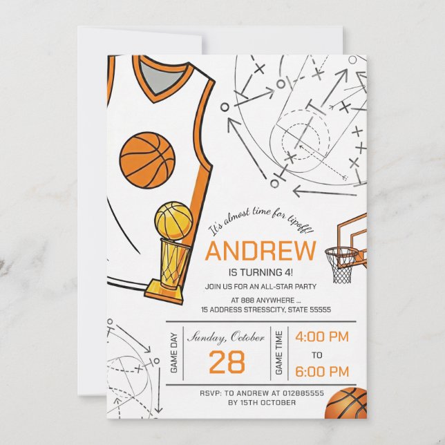 Personal basketball birthday invitation (Front)