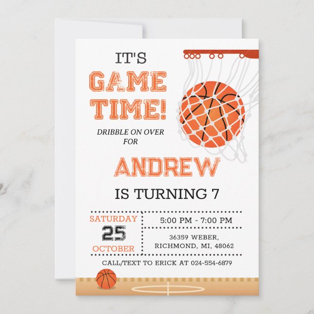 Personal Basketball Birthday Invitation Party (Front)