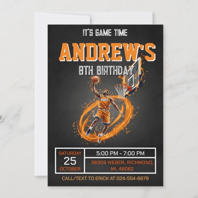 Personal Basketball Birthday Invitation Party (Front)