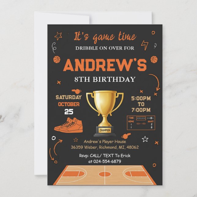 Personal Basketball Birthday Invitation Template (Front)