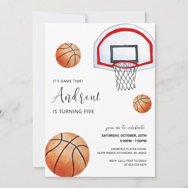 Personal Basketball Birthday Invitation with photo (Front)