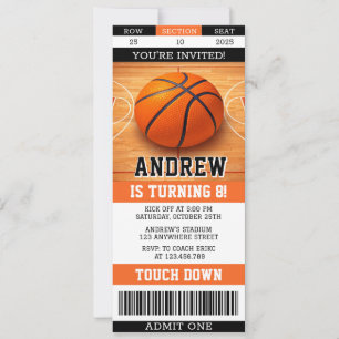 Personal Basketball Birthday Ticket Sports  Invitation