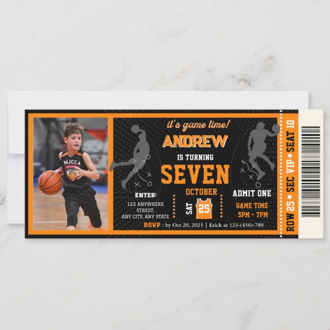 Personal Basketball Birthday Ticket With photo Invitation (Front)