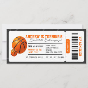 Personal Basketball Dunk Fest Birthday Party Pass Invitation
