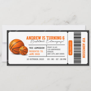 Personal Basketball Dunk Fest Birthday Party Pass Invitation