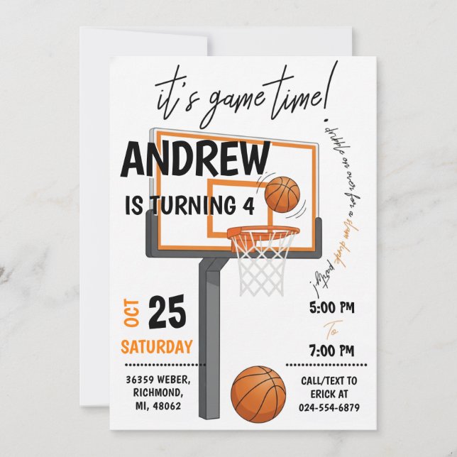 Personal Basketball Invitation Birthday Party (Front)