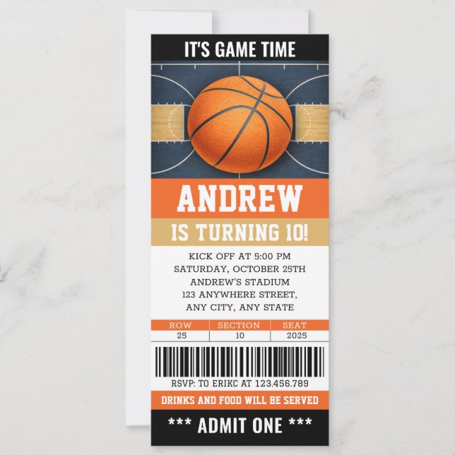 Personal Basketball Ticket Birthday Invitation (Front)