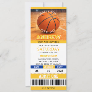 Personal Basketball Ticket Blue & Yellow Birthday Invitation